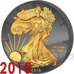 USA American Silver Eagle GOLDEN ENIGMA EDITION WALKING LIBERTY $1 Silver Coin 2015 Black Ruthenium & Gold Plated 1 oz